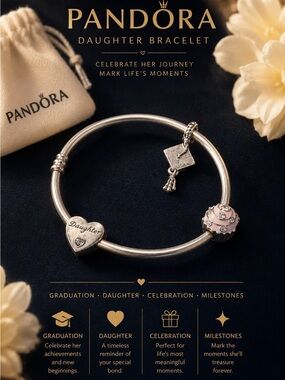 Pandora Daughter Graduation Charm Bracelet Sterling Silver 3 charms included